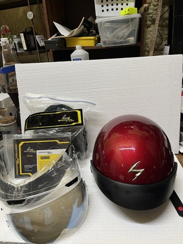 Scorpion EXO-100 Half Helmet Size L DOT Red Motorcycle Helmet With Extras
