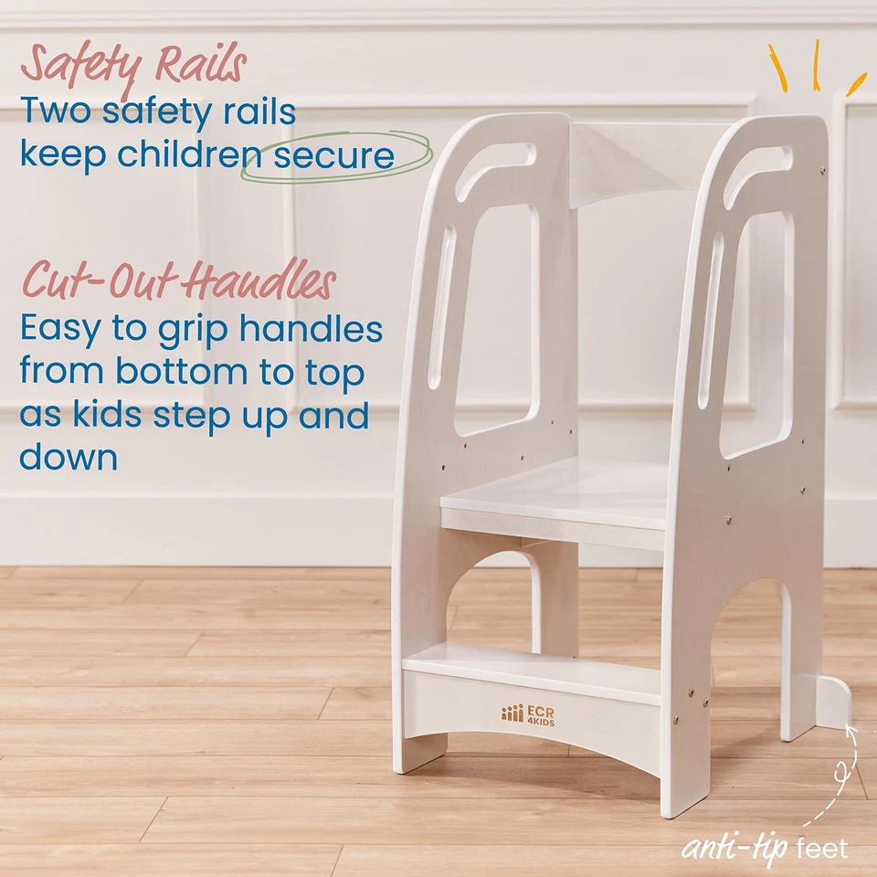 Torre de cocina ayudante de chef, taburete escalonado, lavado blanco Foto 4 de 4