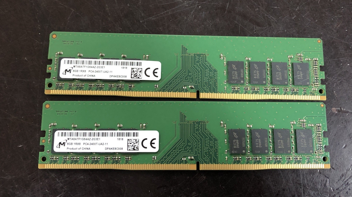 Lot of 2 -- 16GB (2x8GB) Micron 1Rx8 DDR4 PC4-2400T Desktop Memory