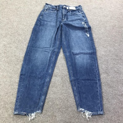 American Eagle Jeans Womens 2 26W Blue Relaxed Mom Jean High Rise Distressed NWT