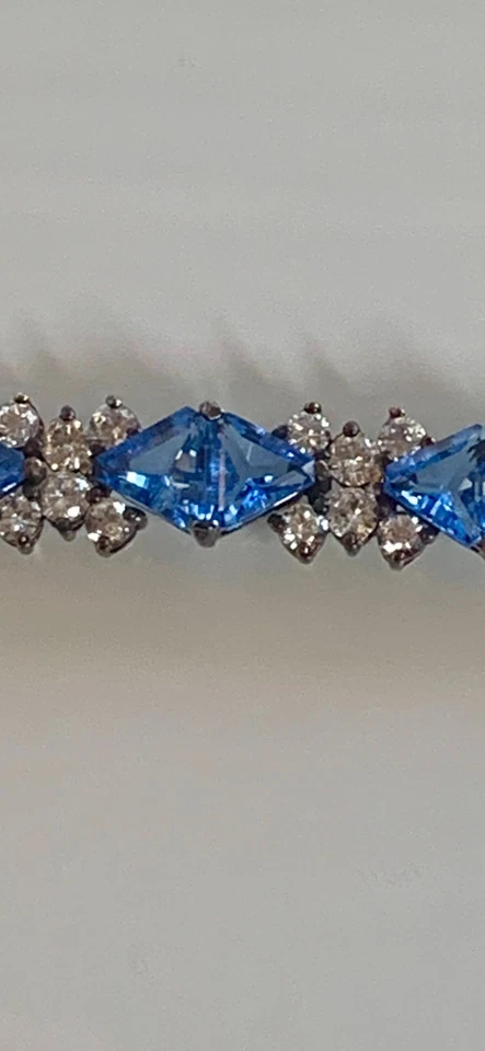 "Pulsera de tenis de plata de ley 925 zafiro azul circonita cúbica de 7,25"" cierre de caja de seguridad |" Foto 2 de 4