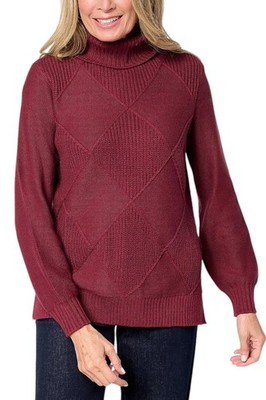 Belle by Kim Gravel Women's Diamond Shaker & Jersey Sweater Zinfandel