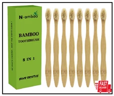 Bamboo Toothbrush Boar Bristles 100% Biodegradable and Natural 8 Pieces of One P