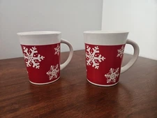 Royal Norfolk Snowflake Red White Coffee/Coco Mugs Cups - Set Of 2 Used