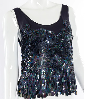 Original Dries van Noten Beaded Cloud Tank Top Dunkelblau FR 36 / D 34 NEU