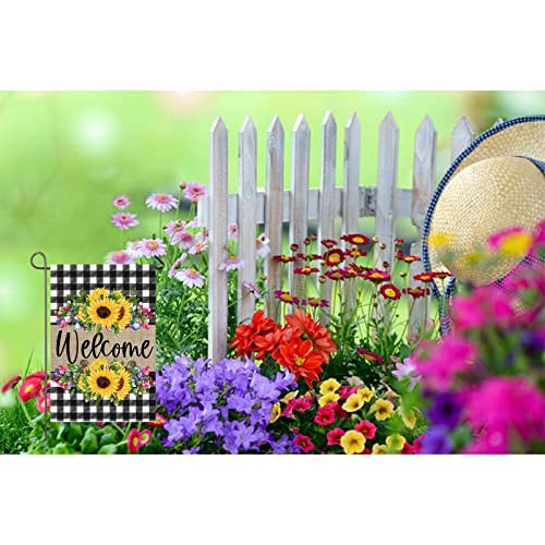 Summer Sunflower Garden Flag Welcome Flowers Berries Buffalo Plaid Yard Flag - Bild 4 von 7
