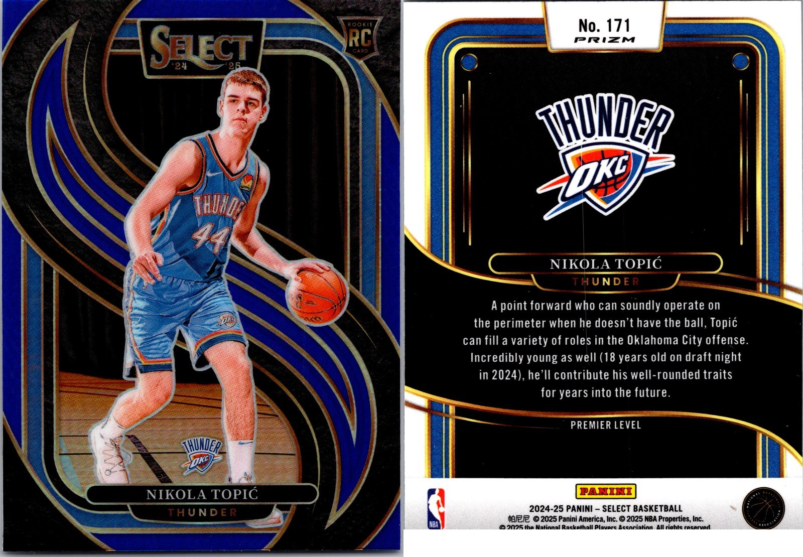 2024-25 Panini Select - Premier Level Nikola Topic #171 Blue Prizm (RC)