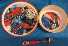 Zak Thomas The Tank Engine Train & Friends Melamine Plate Bowl Metal Spoon EUC