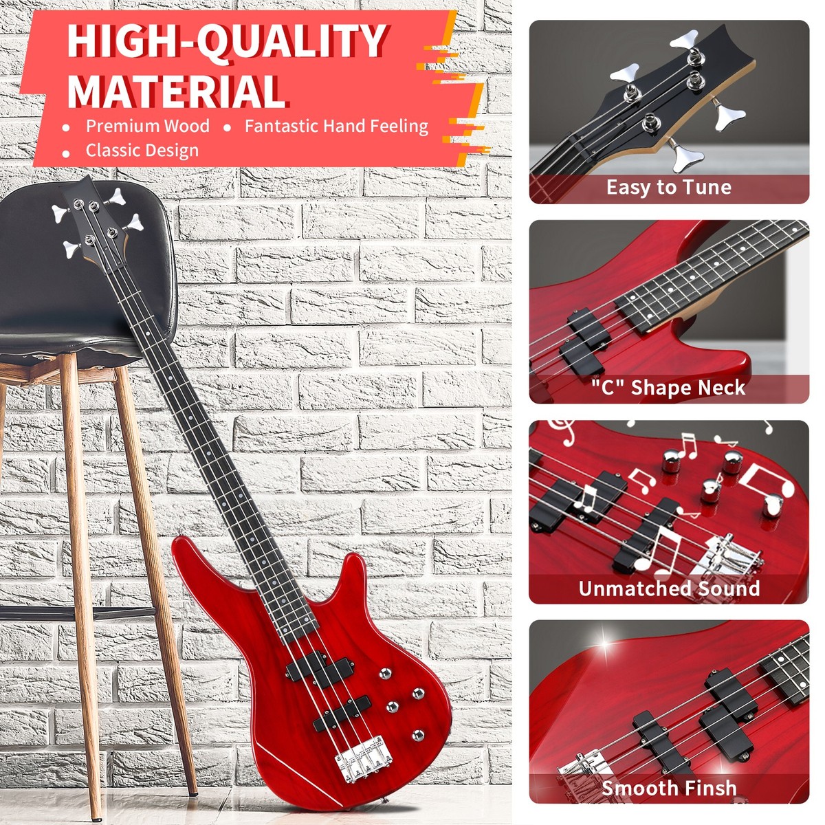 ギター BLADEJM-4 Ktaxon 4 String KIB Electric Bass Guitar,Full Size,Basswood