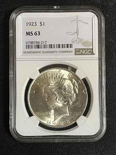 1923 P Peace Dollar NGC MS-63 - UNCIRCULATED - WHITE LUSTER - CERTIFIED SLAB- $1
