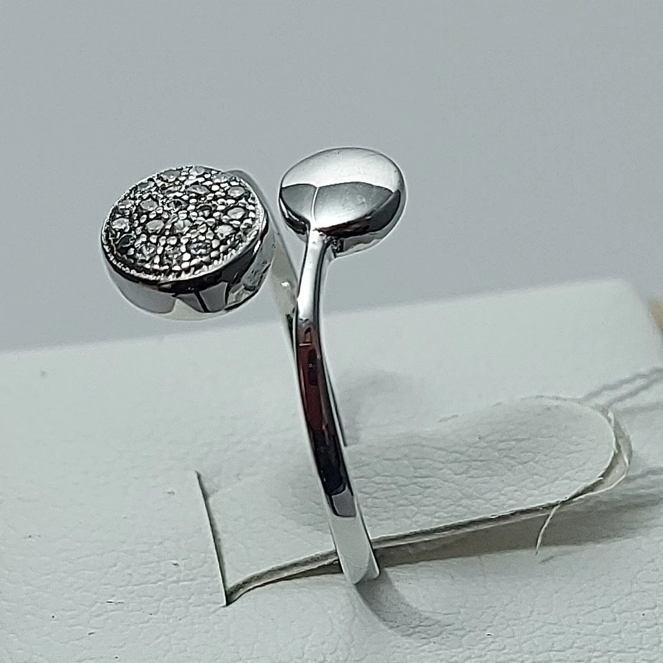 Anello argento  925 donna aperto rodiato bianco contrarie pavé zirconi brillanti - Immagine 3 di 4