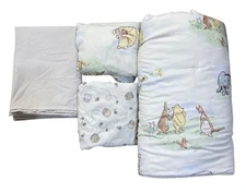 Disney Classic Winnie The Pooh Crib Set Quilt 2 Sheets Dust Ruffle Cream Blue 4