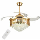 New Listing42in Luxury Gold Crystal Invisible Ceiling Fan Lamp Chandelier Remote Control