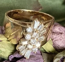 DIAMOND  WATERFALL RING: 14 K YELLOW GOLD; WEDDING, ANNIVERSARY, COCKTAIL; SZ 5