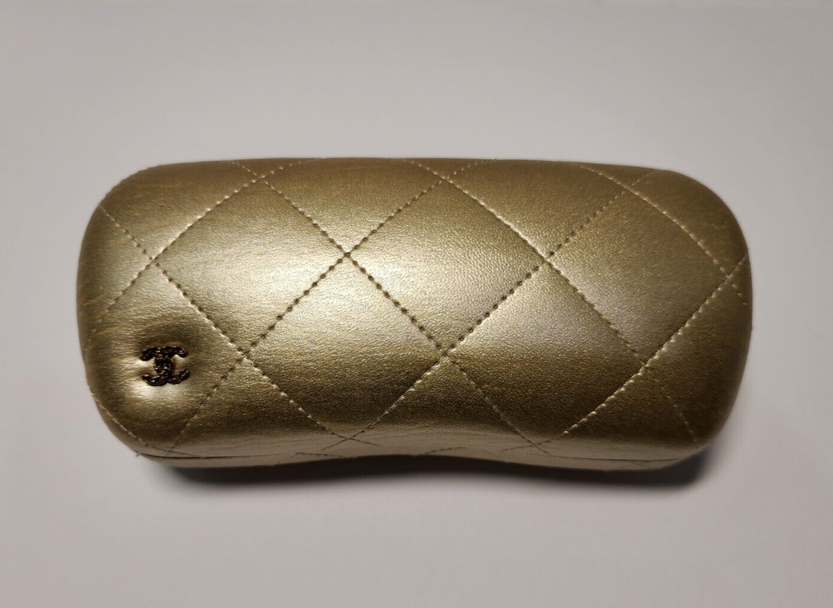 RARE New Genuine CHANEL CC Gold Quilted Sunglasses Hard Case  display picture 1