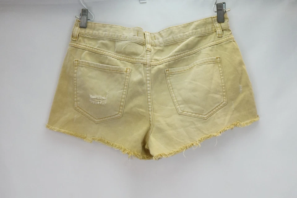 Free People Shorts Distressed Button Up Cutoff Mid Rise Womens Yellow Size 32 - Image 3 of 4