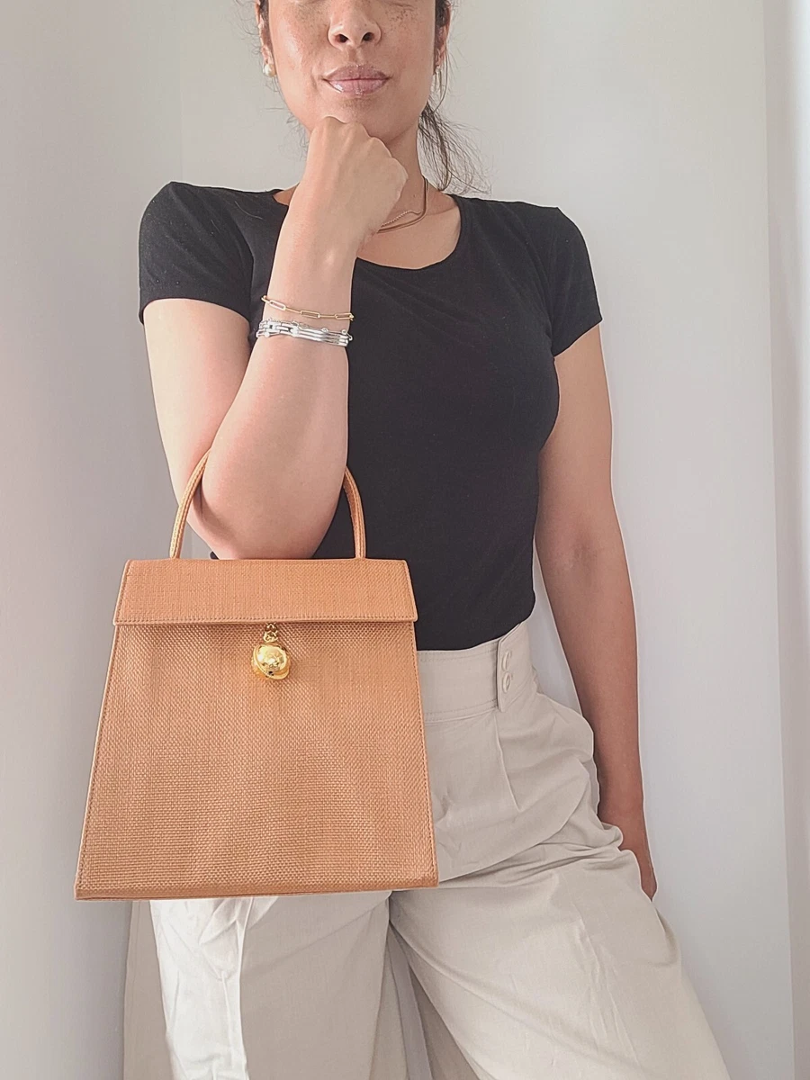 CELINE Bag. C line Vintage Tan Brown Raffia Top Handle Bag eBay