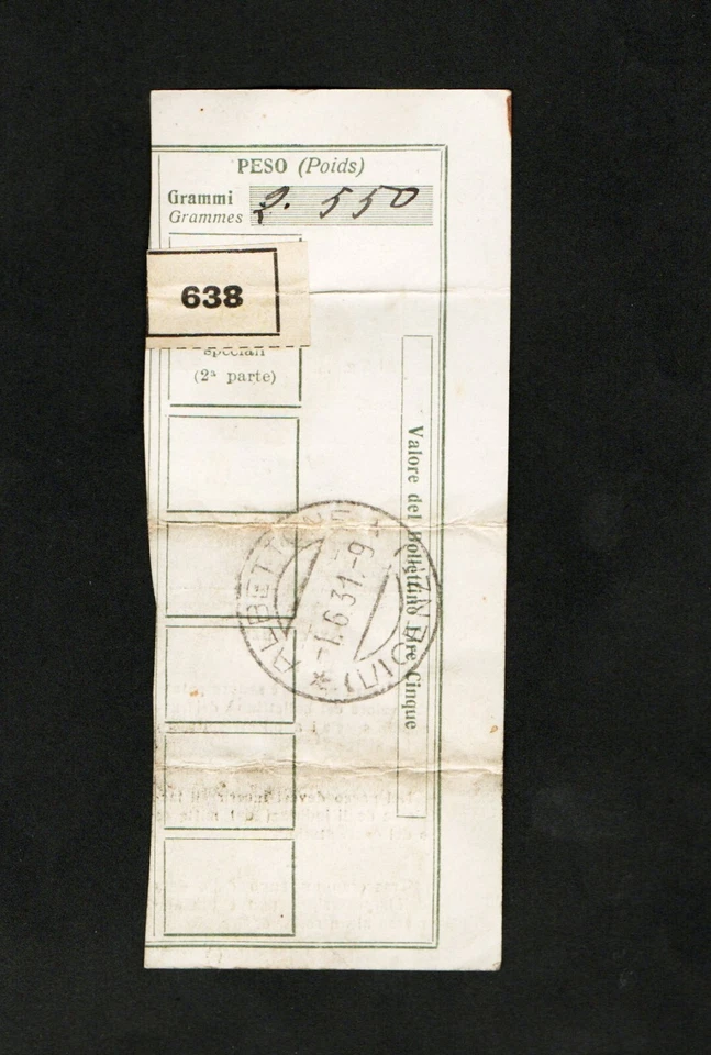 RICEVUTA DI PACCO POSTALE DEL  1-06-1931 - AFFRANCATA CON ASSICURATIVI DA 2(X) - Immagine 3 di 3