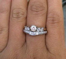 10k White Gold 1/2 Carat Diamond Solitaire Enhancer Wedding Ring Guard Wrap sz8