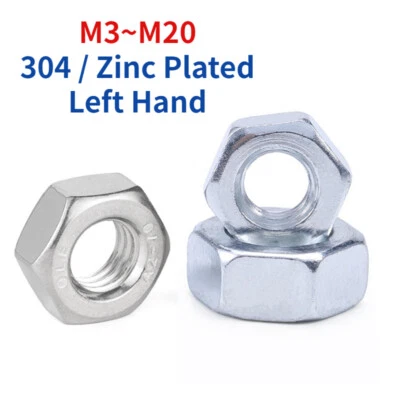 HUIRUIXIN Left Hand Thread 304 Stainless Steel / Zinc Plated Hex Nuts M3 - M20