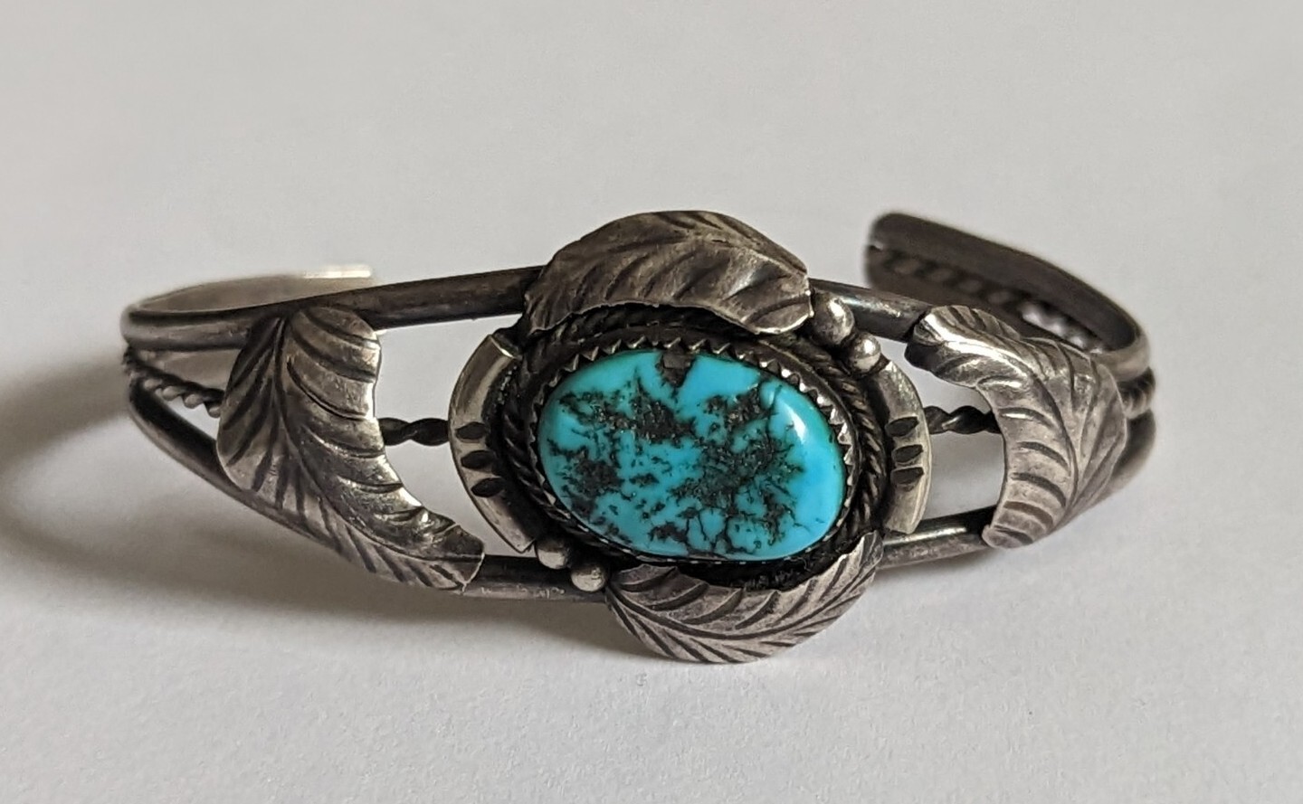 Fannie Platero FP Sterling Silver Turquoise Matrix Cuff Bracelet Navajo