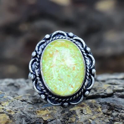 Gelber Triplet Fire Opal Gemstone Handgefertigter Silberring 8 RSLS214 - Bild 1 von 4