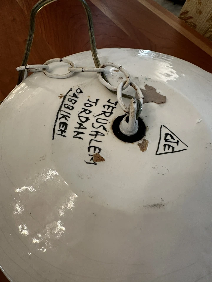 "Luz colgante de cerámica de arte popular de colección Jerusalén Jordan Dabbikeh firmada 7x7x10,5""" Foto 3 de 4