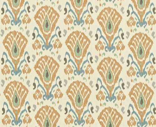 ZOFFANY CURTAIN FABRIC DESIGN Annapurna 1.8 METRES AMBER AND TEAL 100% LINEN - Picture 3 of 9