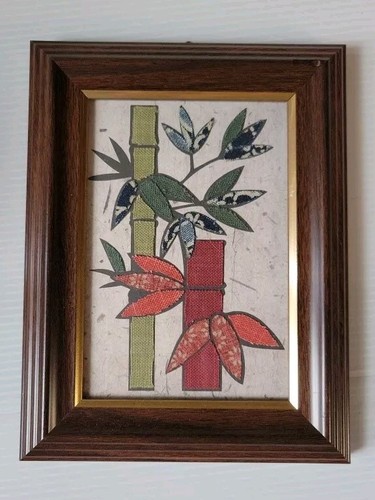 Bamboo Image: Fabric Cutting And Pasting In 5 X 7 Wood Frame. Nature Peace