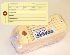 Coroner and Funeral toe identification tag 100 tags to a pack 5.25 x 2.625