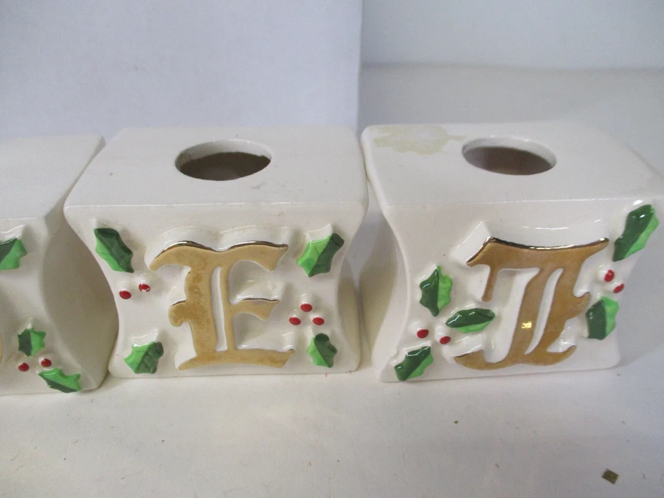 Vintage 1979 Japón Cerámica Navidad NOEL con Candelabros Holly Foto 3 de 4