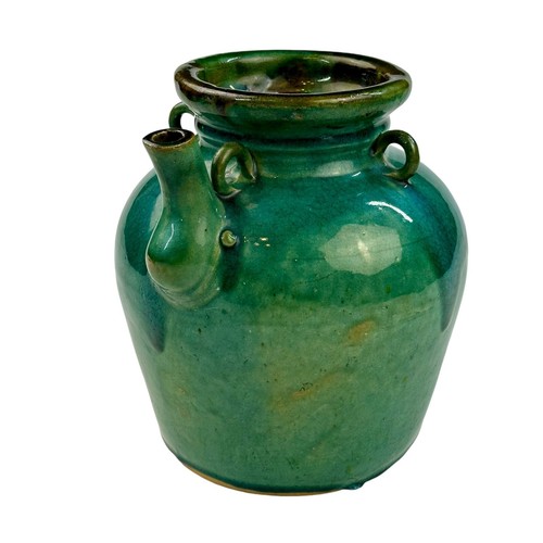 19th Century Chinese Turquoise Green Glazed Pottery Wine Oil Jug / Pitcher Ming - Picture 4 of 23