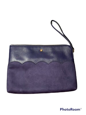 Lauren Conrad Makeup Pouch Cosmetic Zip Up Clutch Beige Navy Blue W/ Wrist Strap