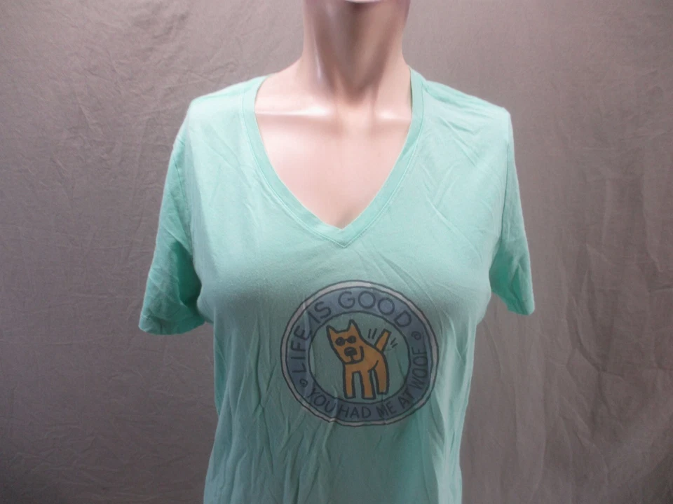 Life Is Good Size M Womens Green Cotton Blend V-Neck Short Sleeve T-Shirt 574 - Image 2 of 4