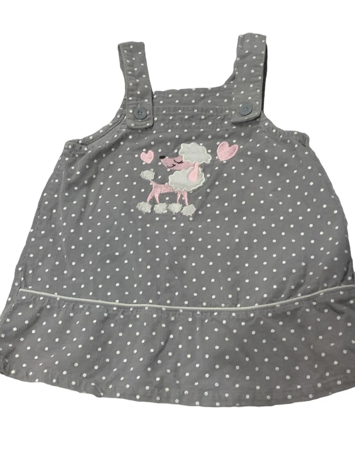 灯芯绒套衫连衣裙女孩 2T 灰色白色 Polkadot Poddle 狗 2017 — 第 4/4 张图片