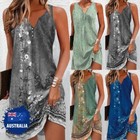 Women Summer Sleeveless Casual Boho Loose Holiday Beach Sundress Mini Dress AU