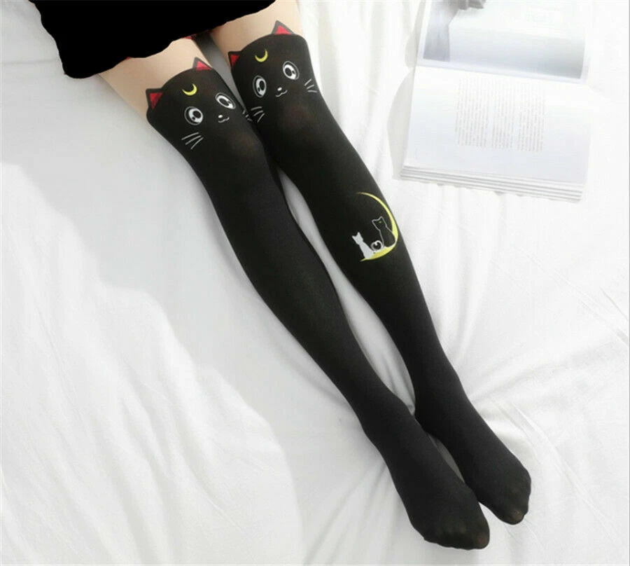 2 PIEZAS Dulces Pantimedias Kawaii Niñas Lindas Patrón de Gato Negras Foto 2 de 3