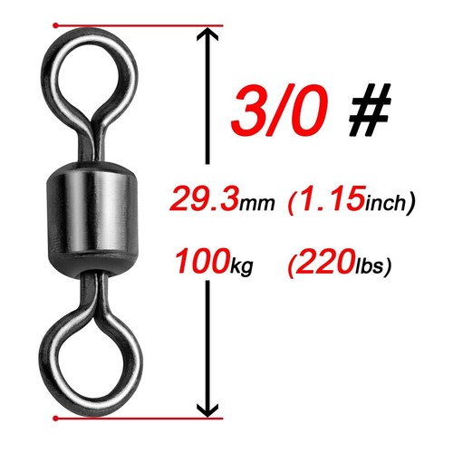 50~200Pack Fishing Barrel Swivels 9LB~1320LB Stainless Steel Rolling Solid Ring - Picture 20 of 25
