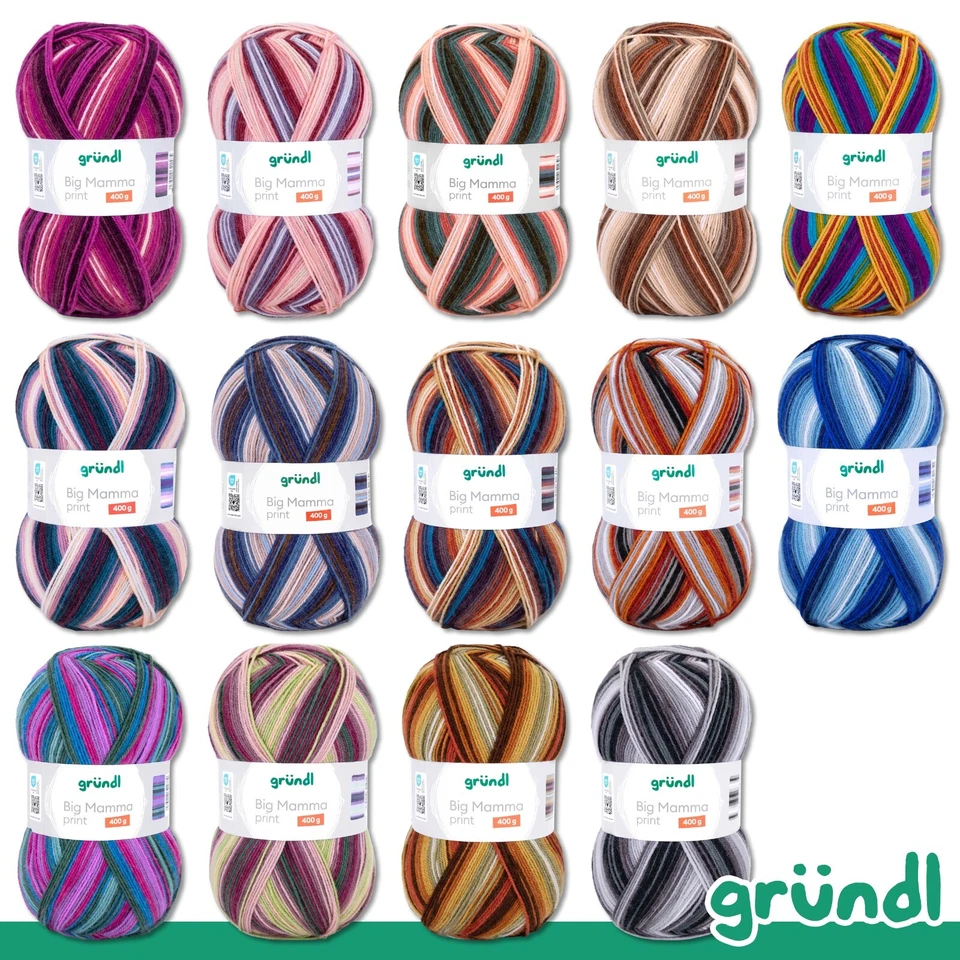 Gründl 400 g Big Mamma print Wolle weich pflegeleicht Stricken Garn 14 Farben