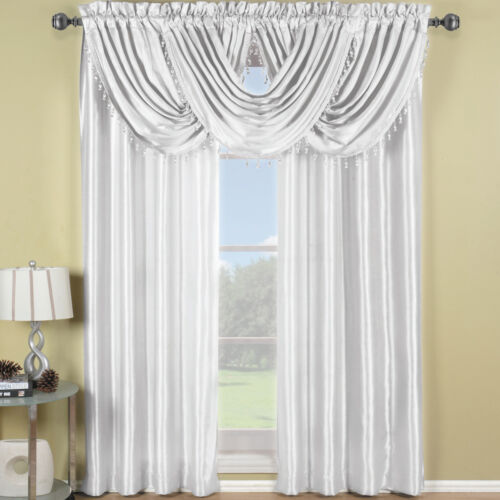 Soho Rod Faux Silk Waterfall Window Treatment includes 2 panels 3 Valances - Picture 1 of 12