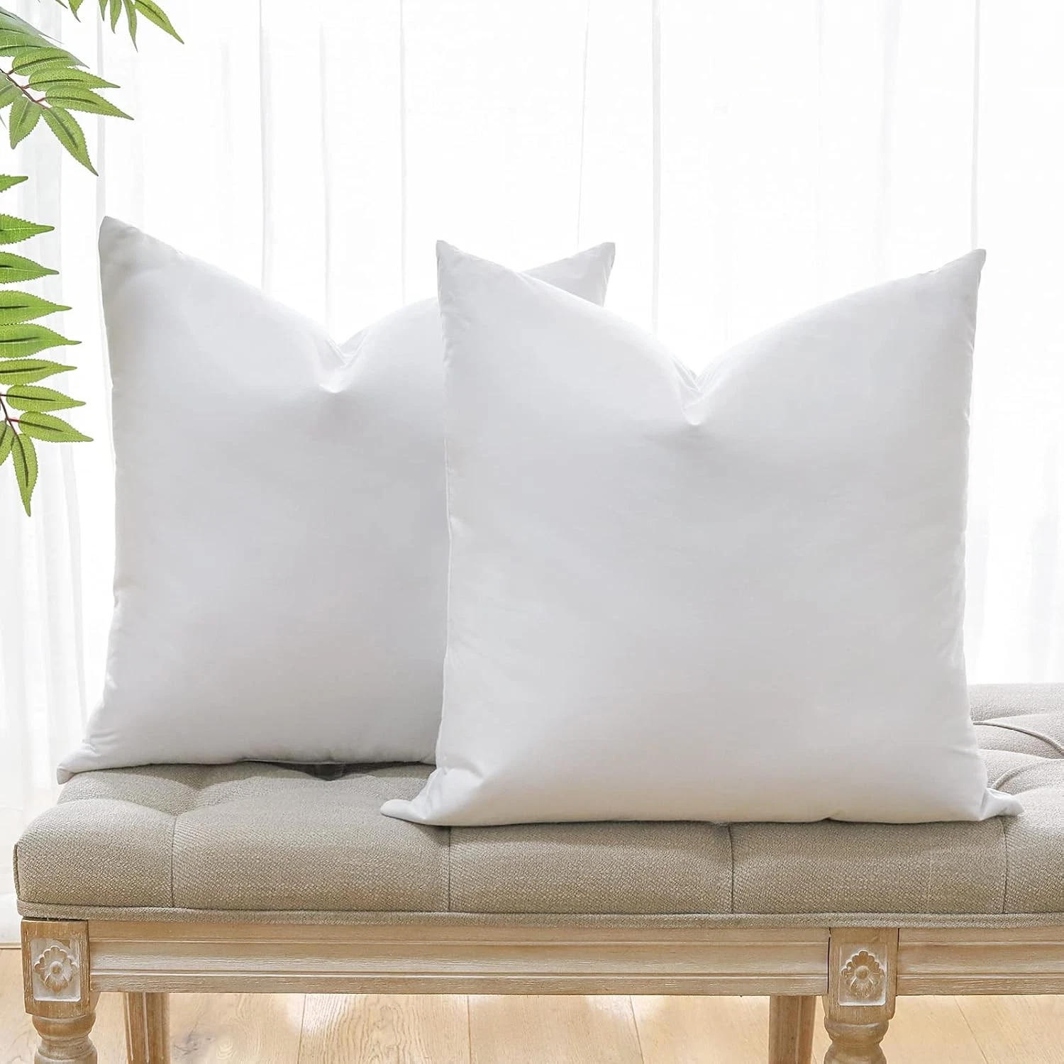 Pack of 2 down and Feather Throw Pillow Inserts 20 X 20 Soft Fluffy Square White