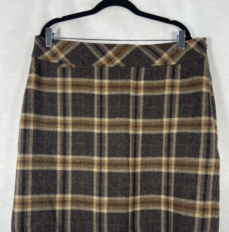 Falda LL Bean para mujer 16 marrón gris línea A cuadros mezcla de lana a cuadros mini nueva sin etiquetas Foto 2 de 4