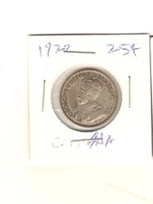 RARE and Vintage 1920 Canada 25 Cents SILVER Coin KING GEORGE V ! SILVER!