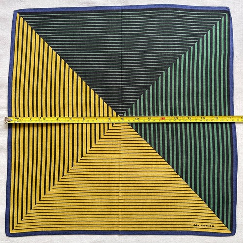 Vtg Handkerchief Green Yellow Cotton Geometric Striped Triangle Pocket Square 17 - Picture 3 of 3