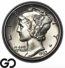 1937 Mercury Dime, FULL Split Bands, Frosty Gem BU++ FSB