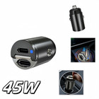 Mini Dual USB PD Type-C Car Phone Charger 45W Fast Charge Adapter Accessories