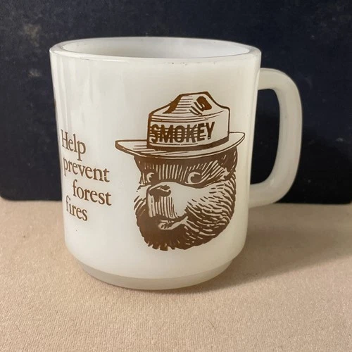 Vintage Glasbake Smokey the Bear Milk Glass Mug