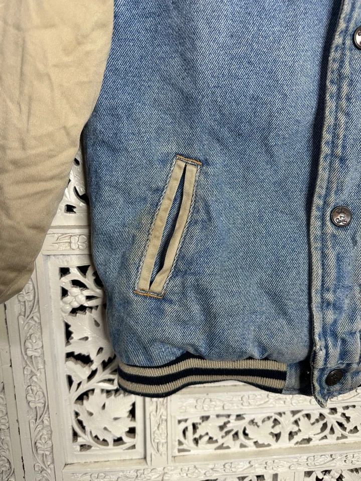 KIDS Vtg Disney Store Mickey Mouse League Hooded Denim Varsity Jacket Sz 5/6 - Image 4 of 4