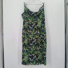 Boohoo Midi Dress Womens 18 Black Floral Tropical Sundress Resortwear Aesthetic 