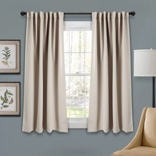 Lush Decor Wheat Beige Back Tab Hang Blackout 2 Curtain Panel Set 52" x 63"